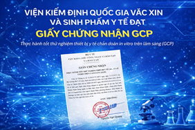 Viện Kiểm định Quốc gia Vắc xin và Sinh phẩm y tế được cấp giấy chứng nhận Thực hành tốt thử nghiệm thiết bị y tế chẩn đoán in vitro trên lâm sàng (GCP)